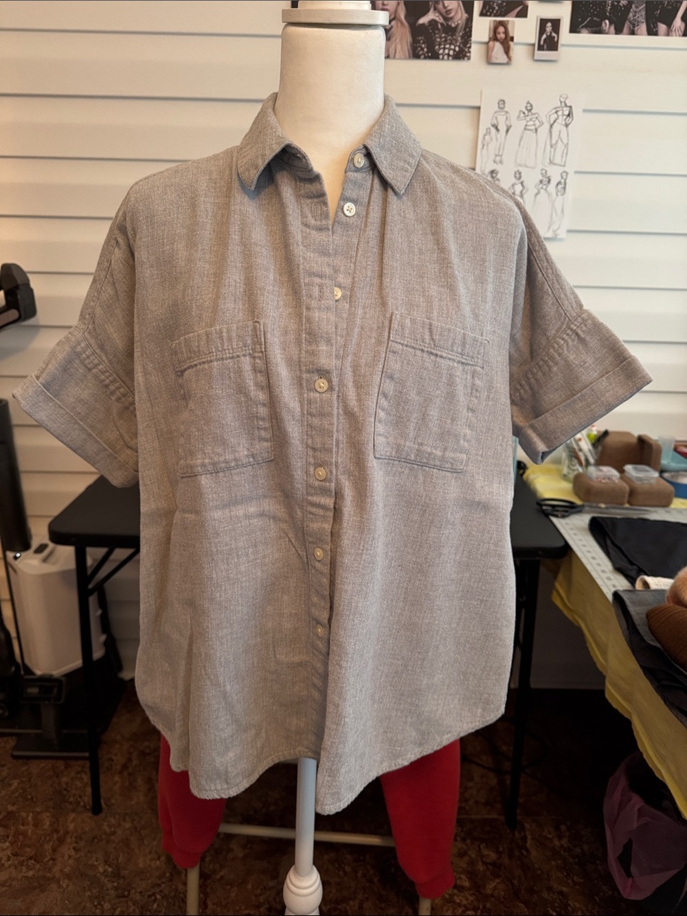 Madewell Light Gray Short-Sleeve Button-Down Shirt